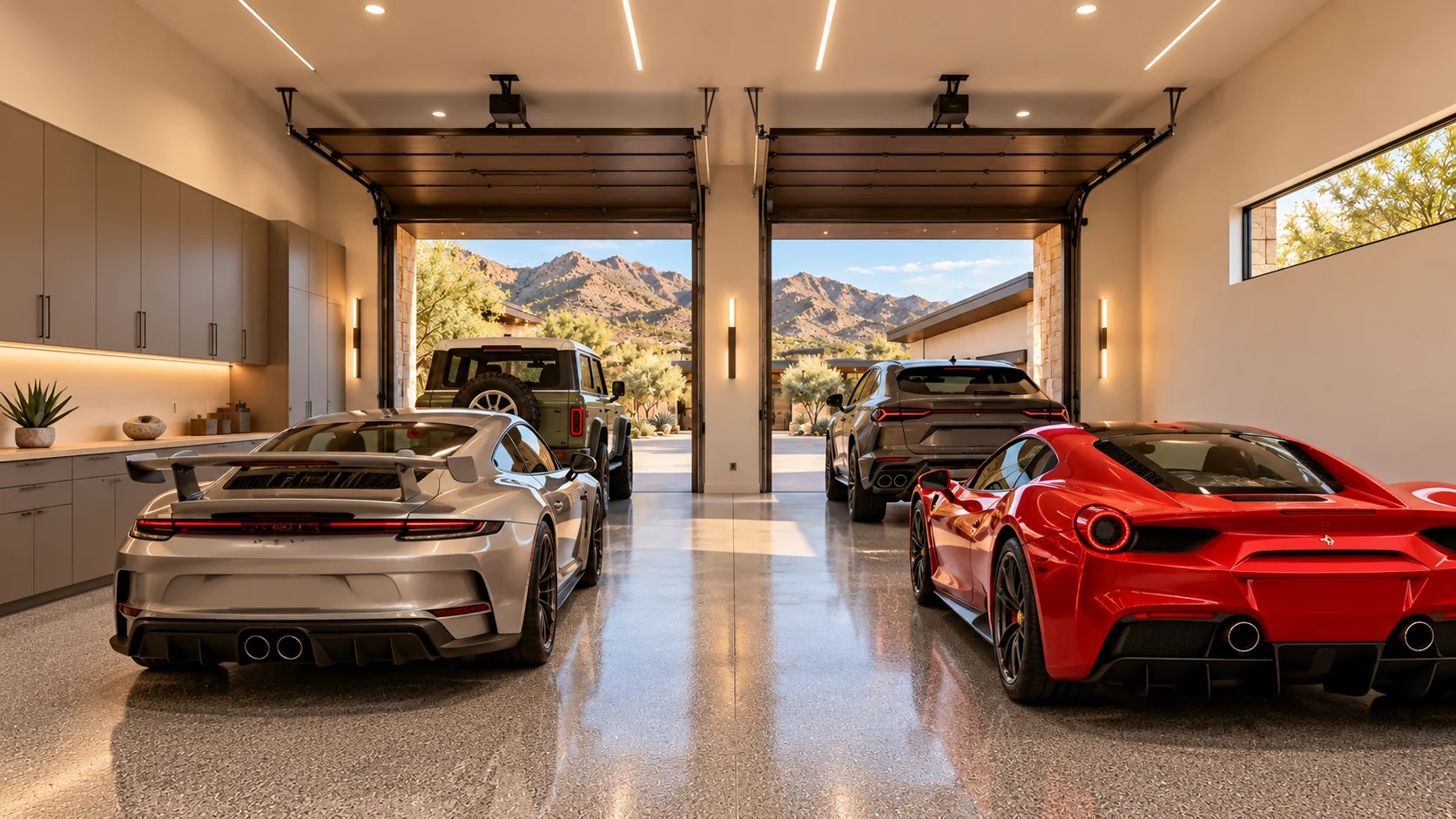 Crescent Collection — Main garage interior concept rendering