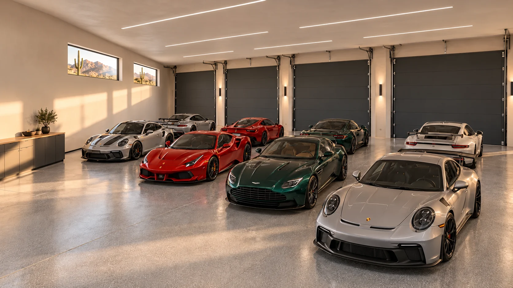 Octane Eight — Main garage interior concept rendering