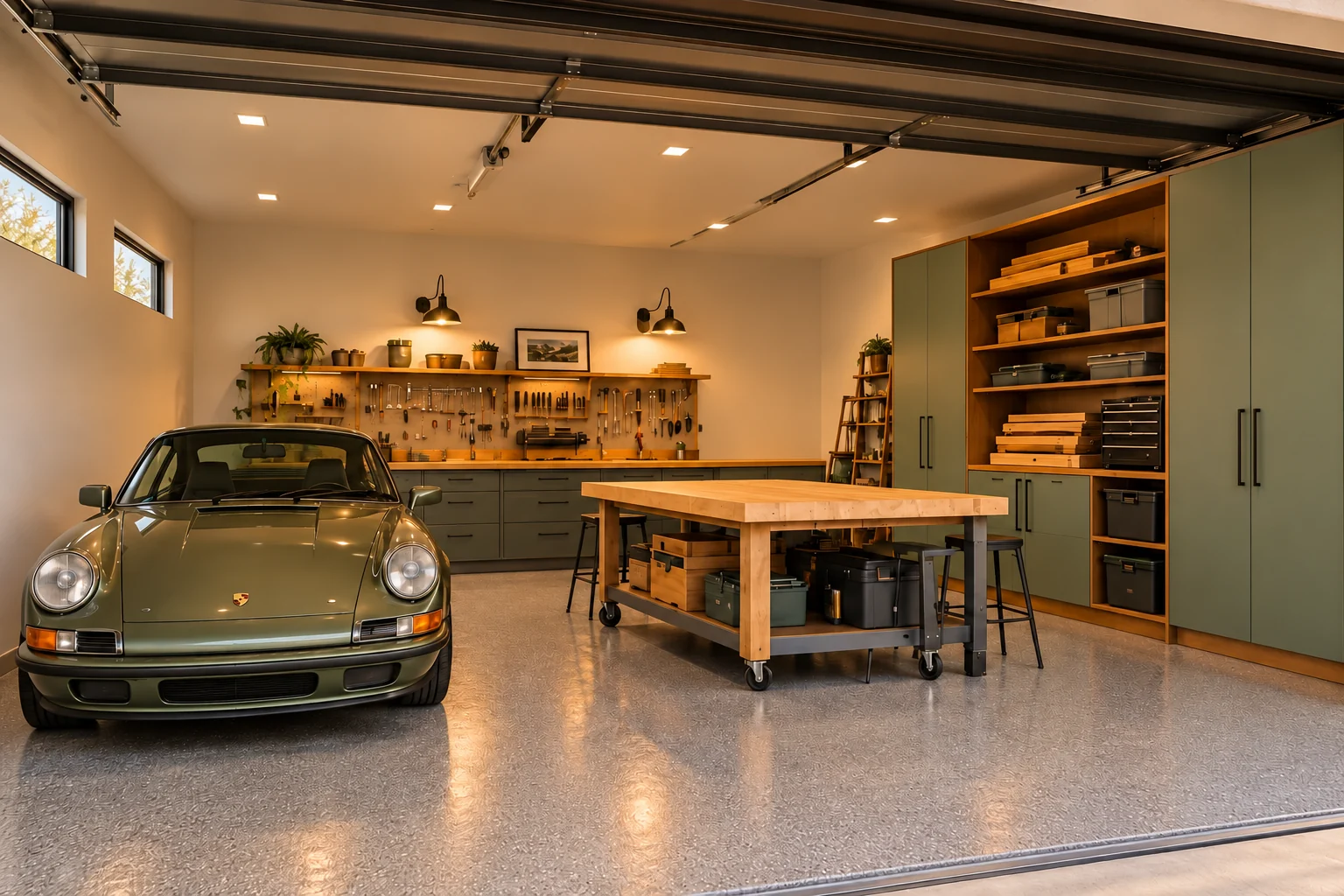 The Maker — Main garage interior concept rendering