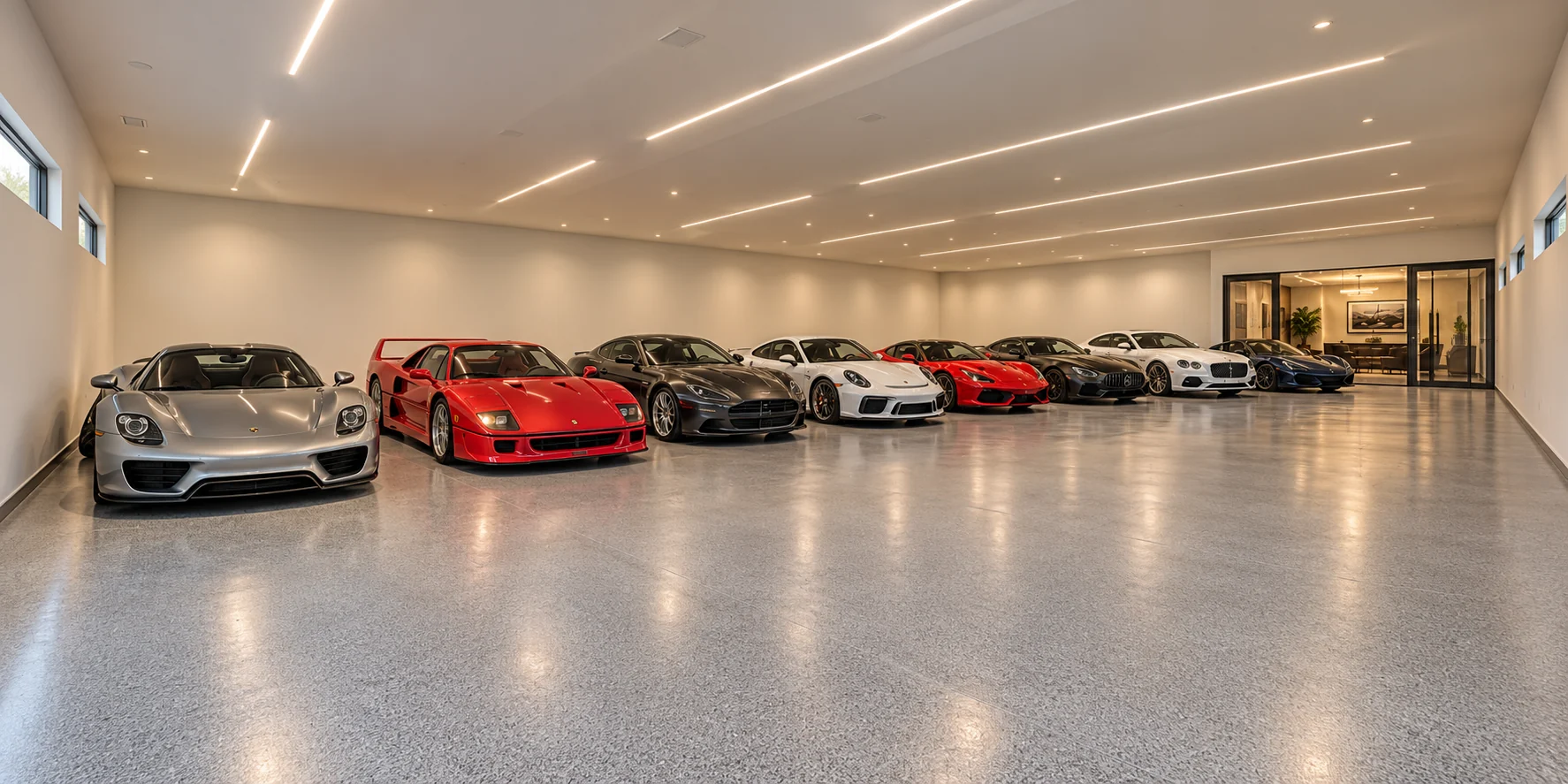 The Motor Gallery — Main garage interior concept rendering