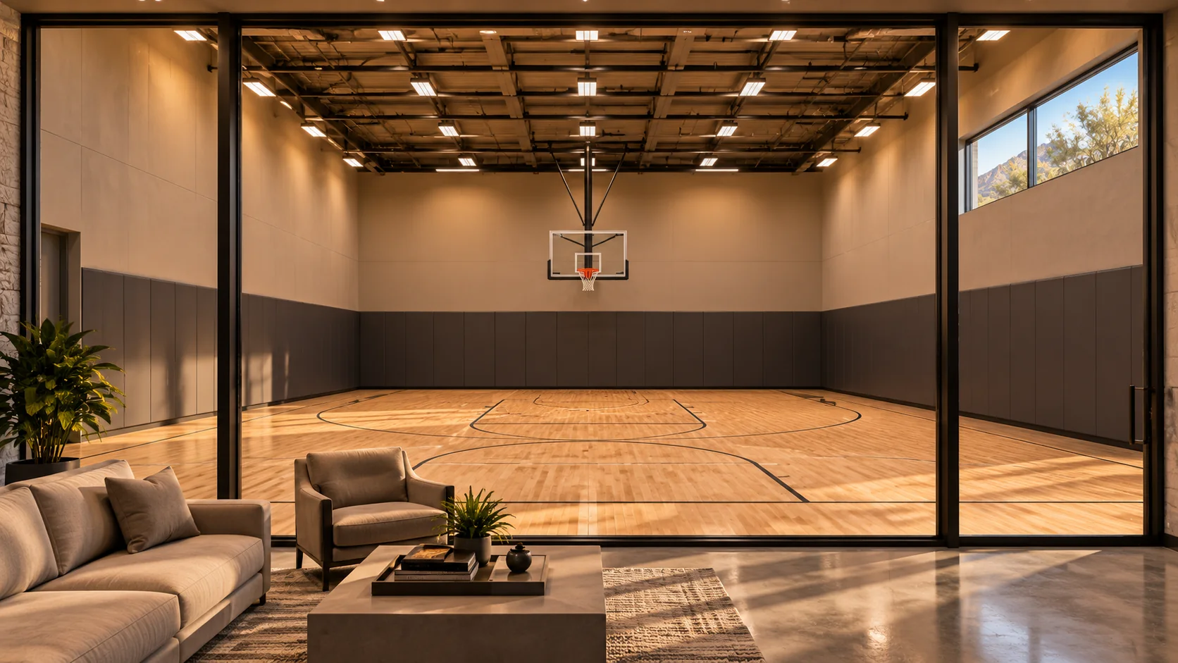 Baseline — basketball practice interior concept rendering