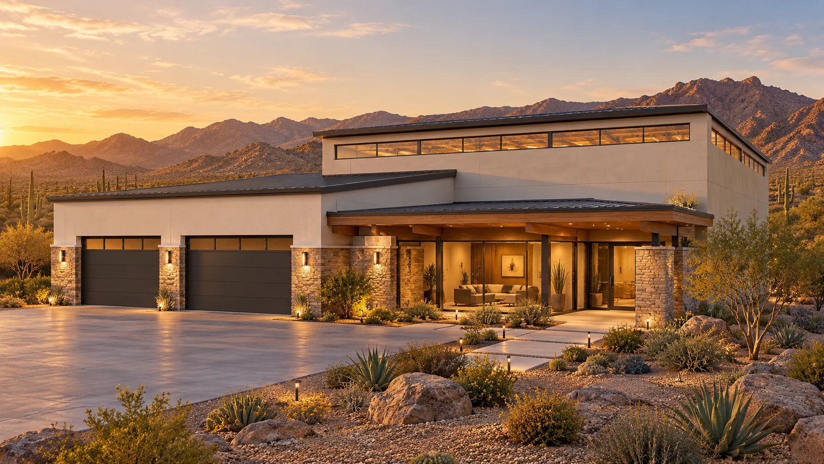 Desert Arena — exterior arrival concept rendering