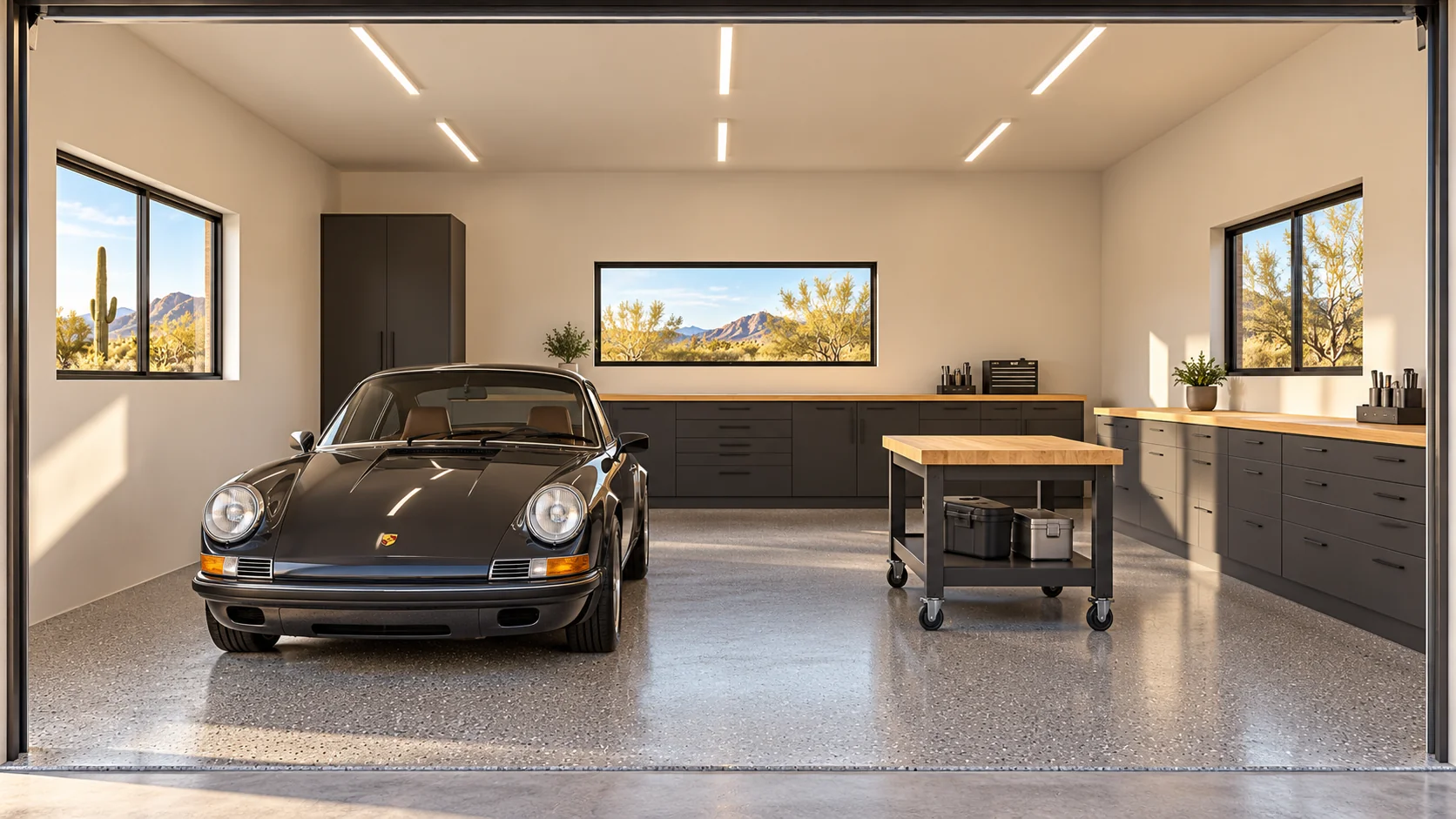 Benchcraft architectural concept — main garage and workshop interior