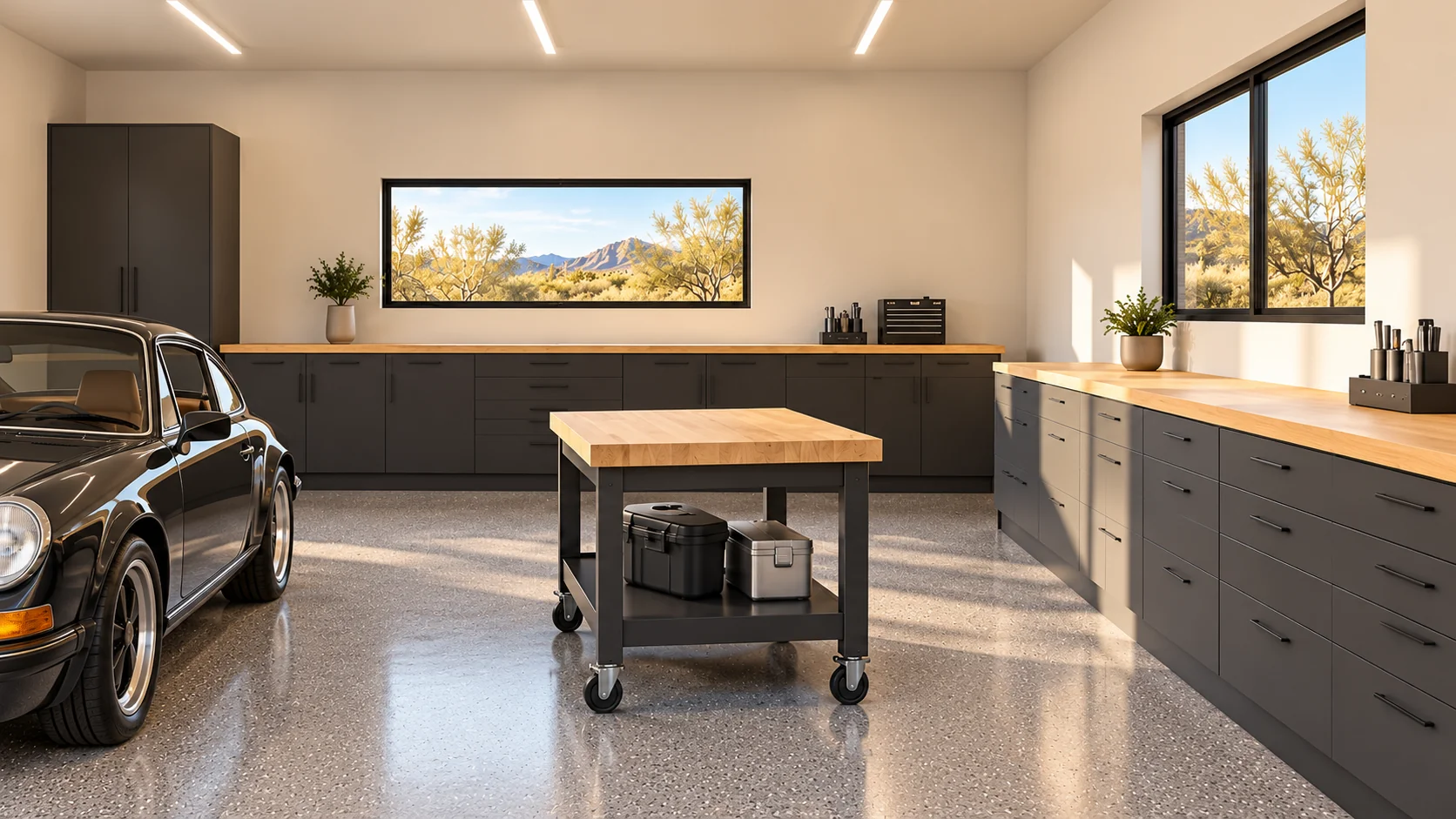 Benchcraft architectural concept — workbench and storage detail