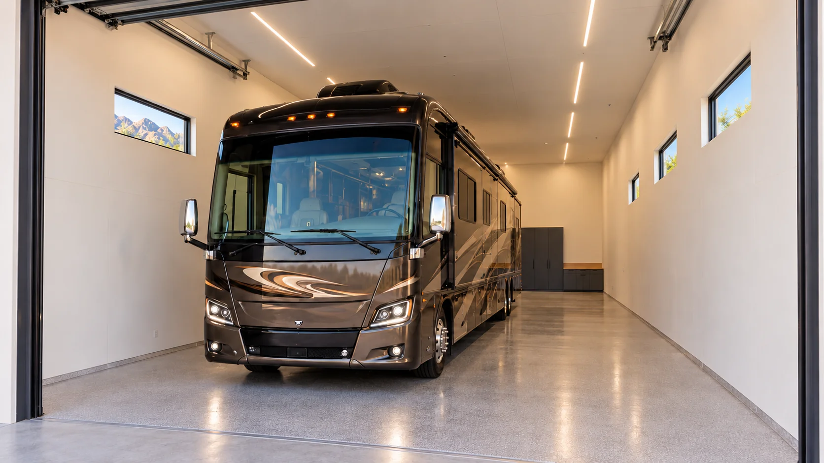 Long Haul architectural concept — main rv garage interior