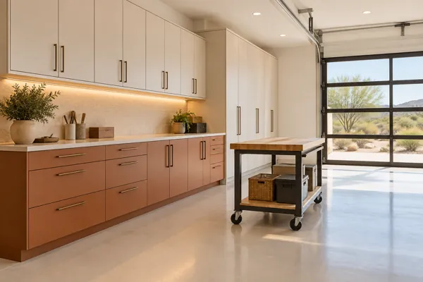 Terracotta Utility luxury garage cabinet concept in muted terracotta & cream
